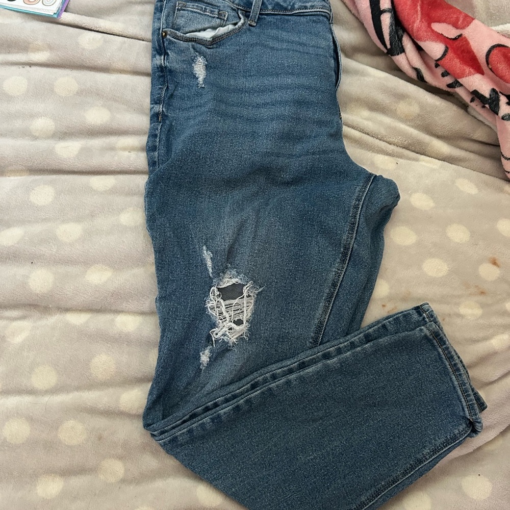 Old Navy Blue Straight Leg Jeans with Distressed Details